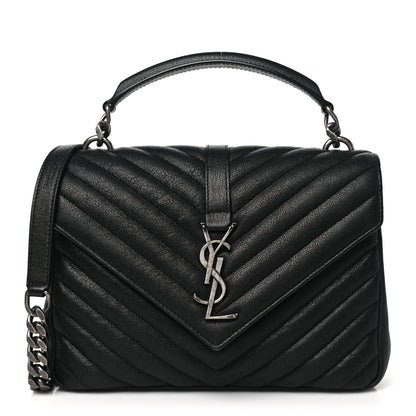 Saint Laurent Sheepskin Matelasse Chevron Monogram Medium College Bag Black 1 of 10