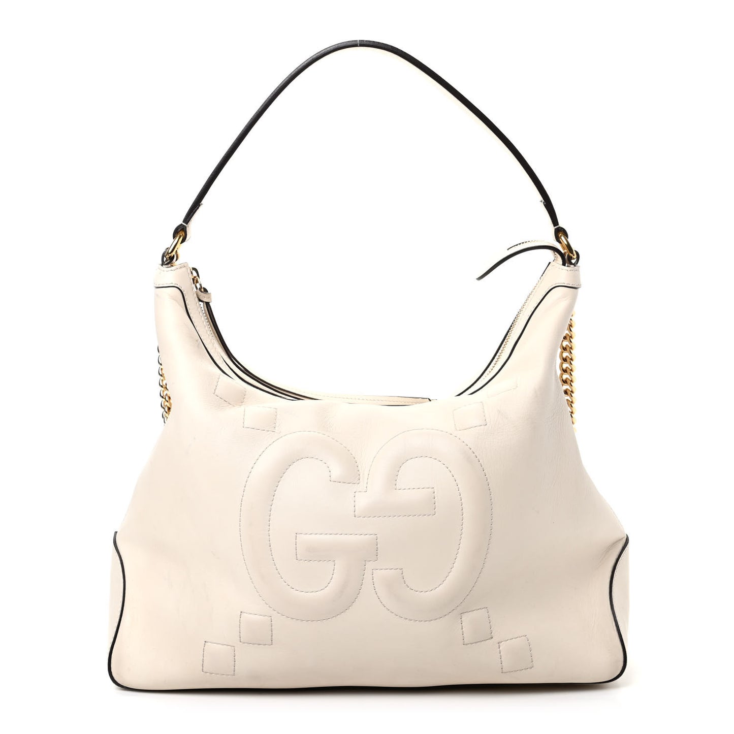 Apollo Calfskin GG Dadini Embroidered Large Hobo Mystic White