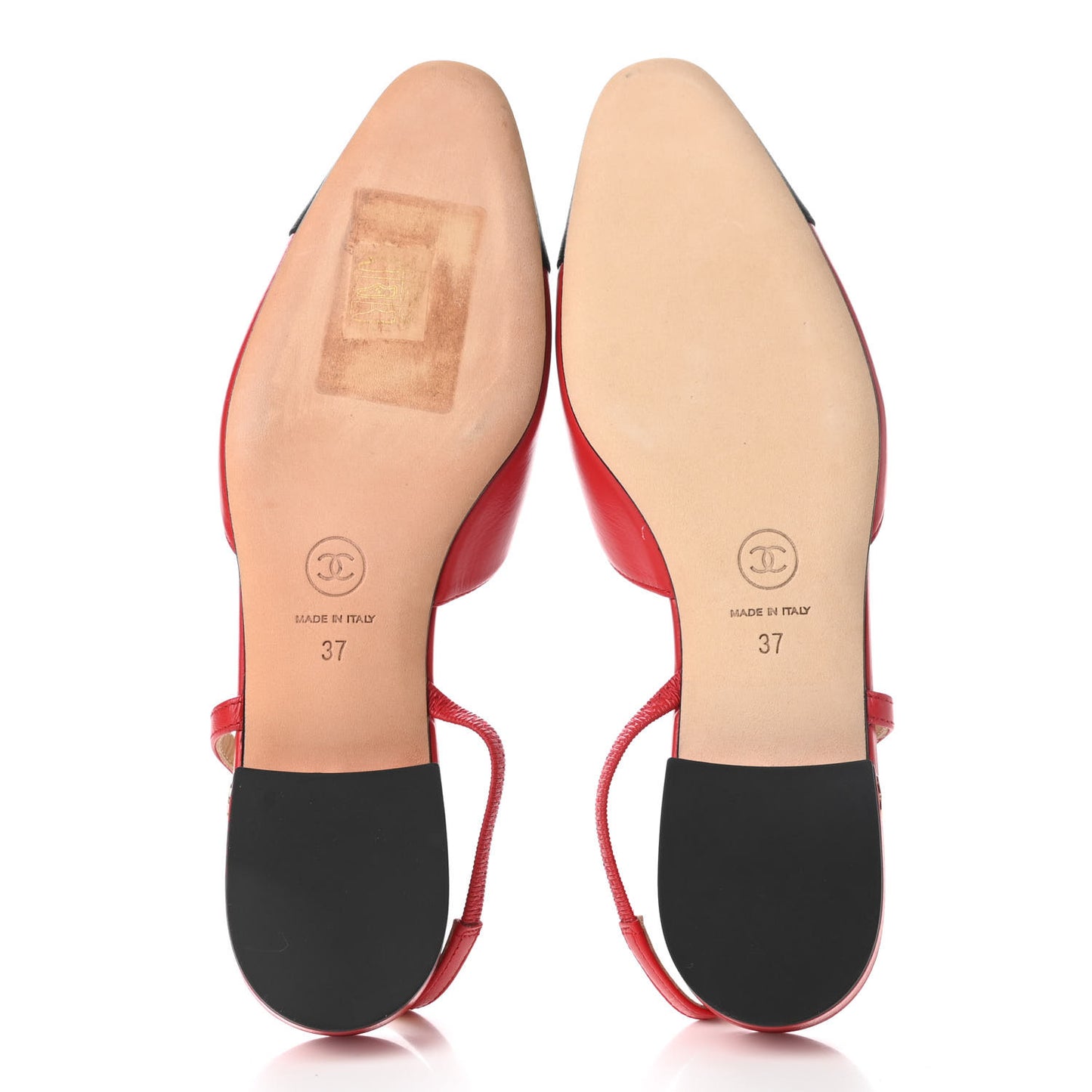 Lambskin Grosgrain Coco Cap Toe CC Slingback Flats 37 Red Black