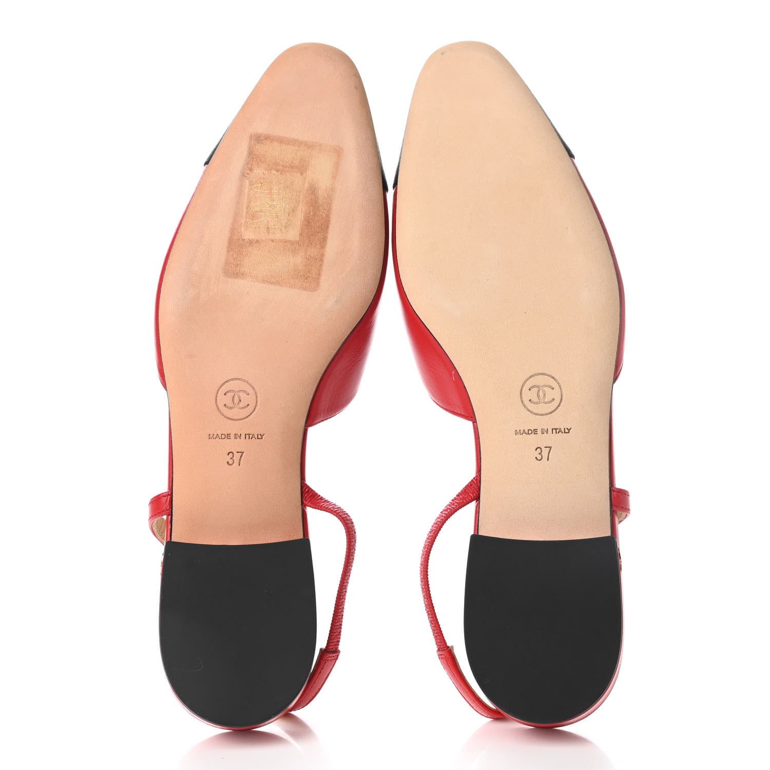 Chanel Lambskin Grosgrain Coco Cap Toe CC Slingback Flats 37 Red Black 5 of 8