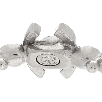 Chanel Metal Crystal CC Hoop Earrings Silver 3 of 4