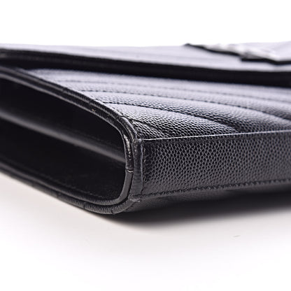 Saint Laurent Grain De Poudre Matelasse Chevron Monogram Chain Wallet Black 8 of 10