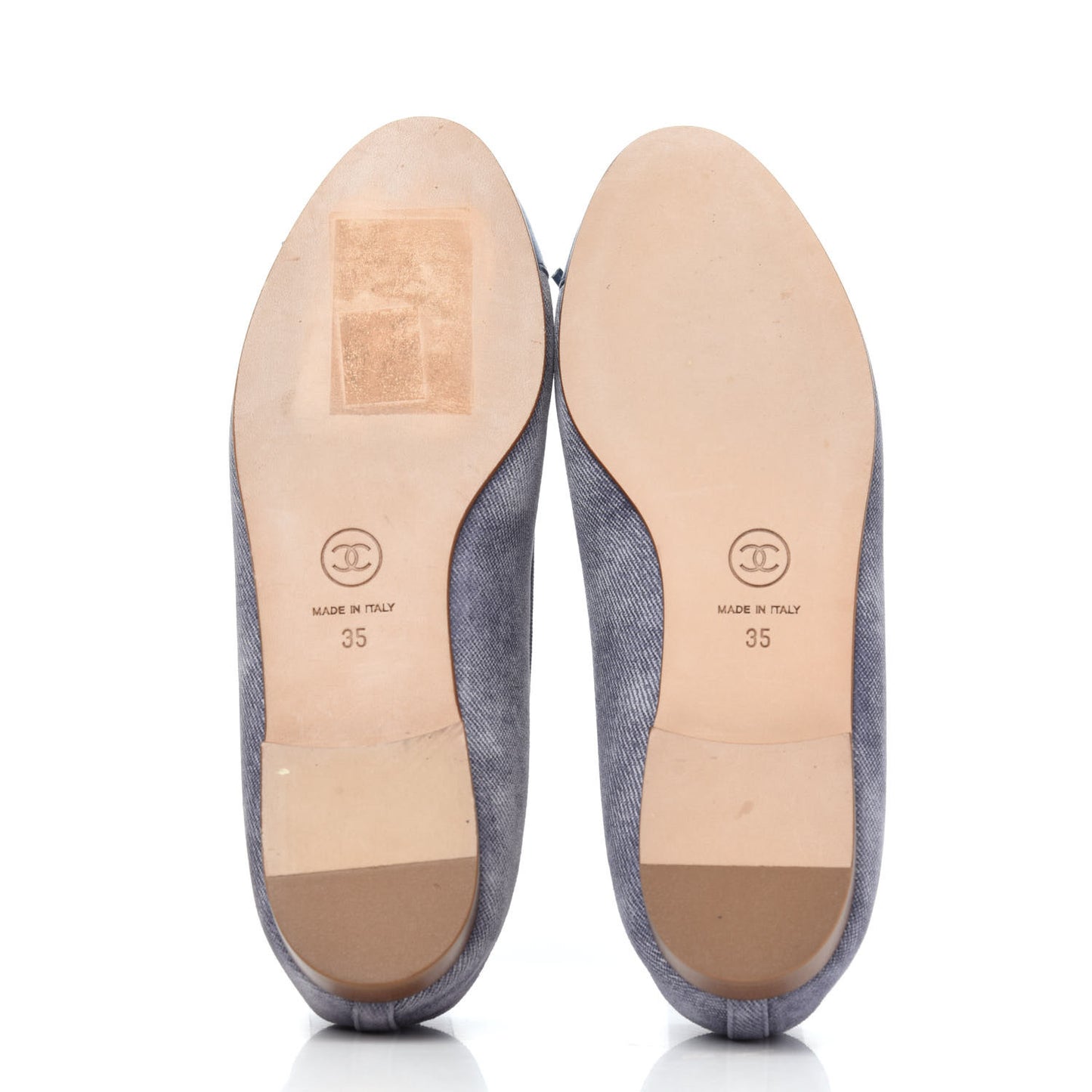 Satin Denim Goatskin CC Cap Toe Ballerina Flats 35 Blue