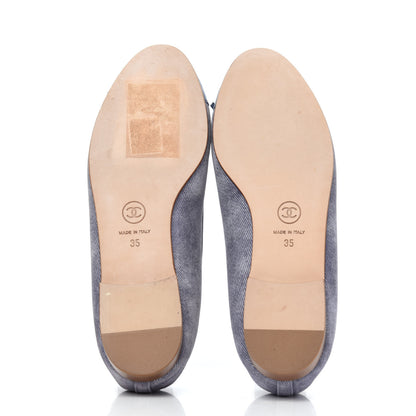 Chanel Satin Denim Goatskin CC Cap Toe Ballerina Flats 35 Blue 10 of 32