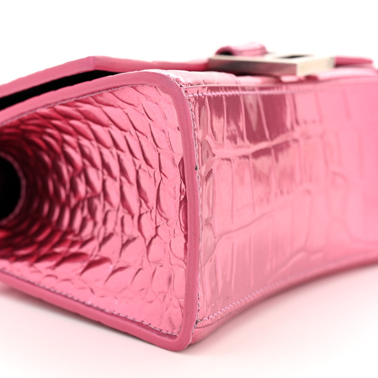 Balenciaga Metallic Shiny Calfskin Crocodile Embossed Hourglass Top Handle Bag XS Pink 9 of 14