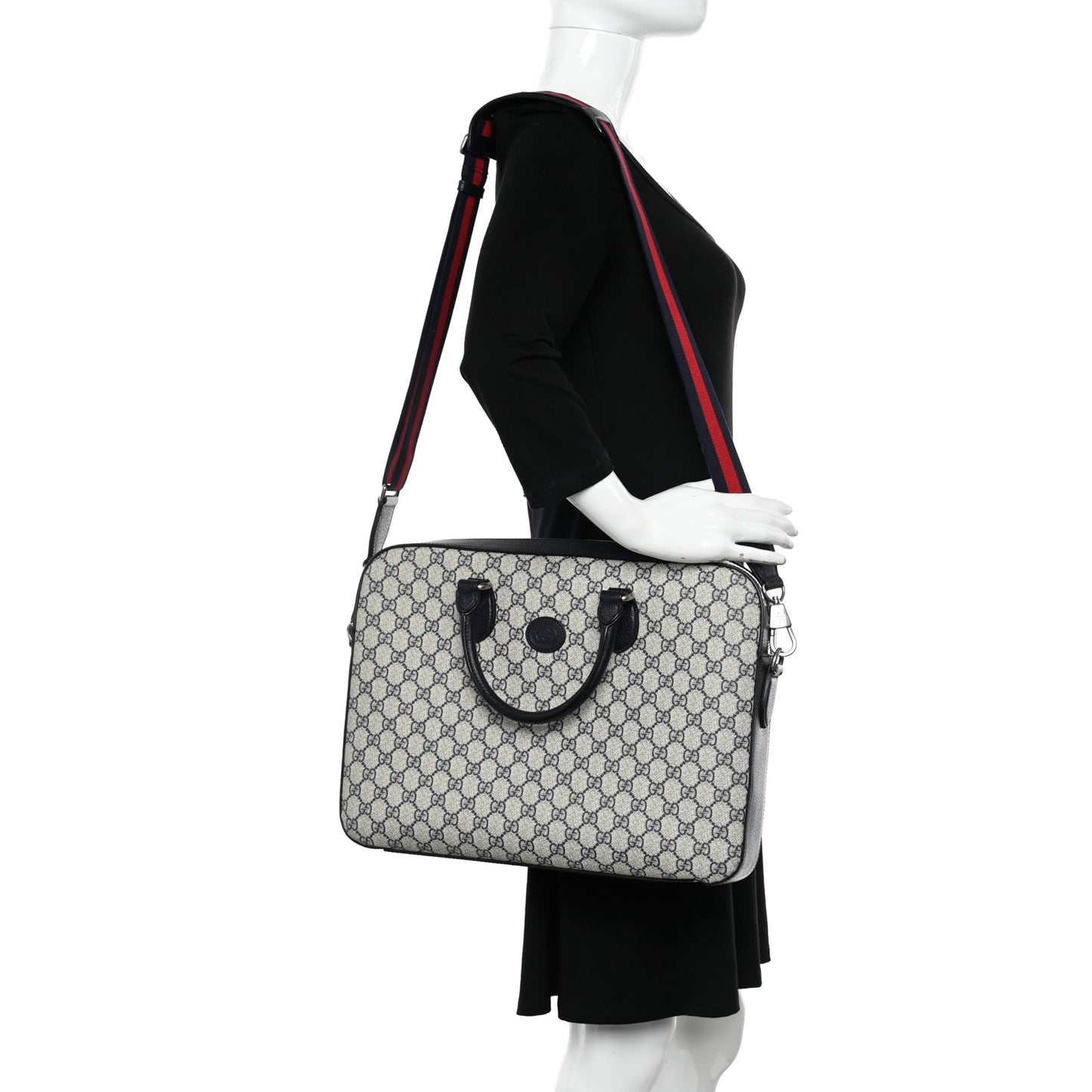 GG Supreme Monogram Textured Dollar Calfskin Web Retro Interlocking G Business Case Beige Blue