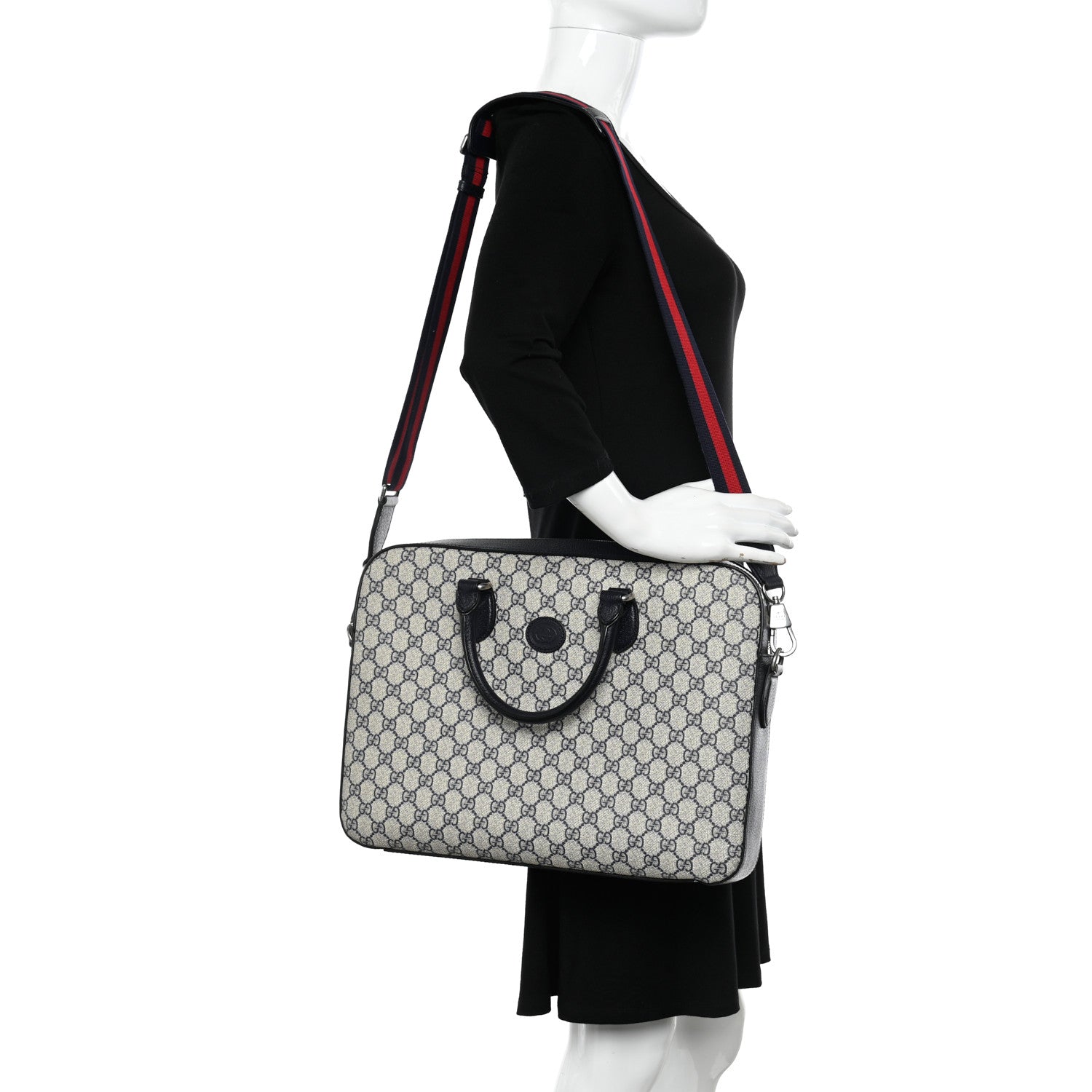 Gucci GG Supreme Monogram Textured Dollar Calfskin Web Retro Interlocking G Business Case Beige Blue 2 of 13