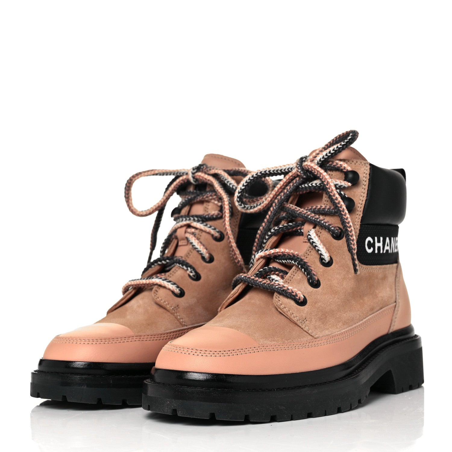 Chanel Suede Calfskin Lace Up Boots 37 Pink 3 of 8