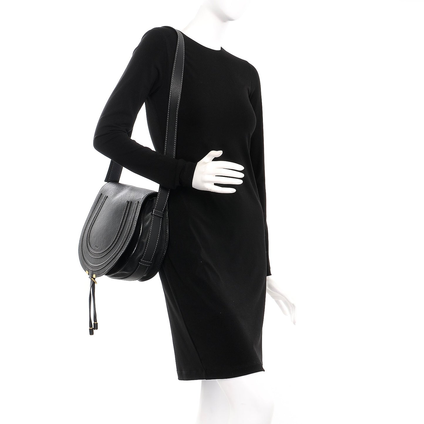 Calfskin Medium Marcie Round Crossbody Bag Black