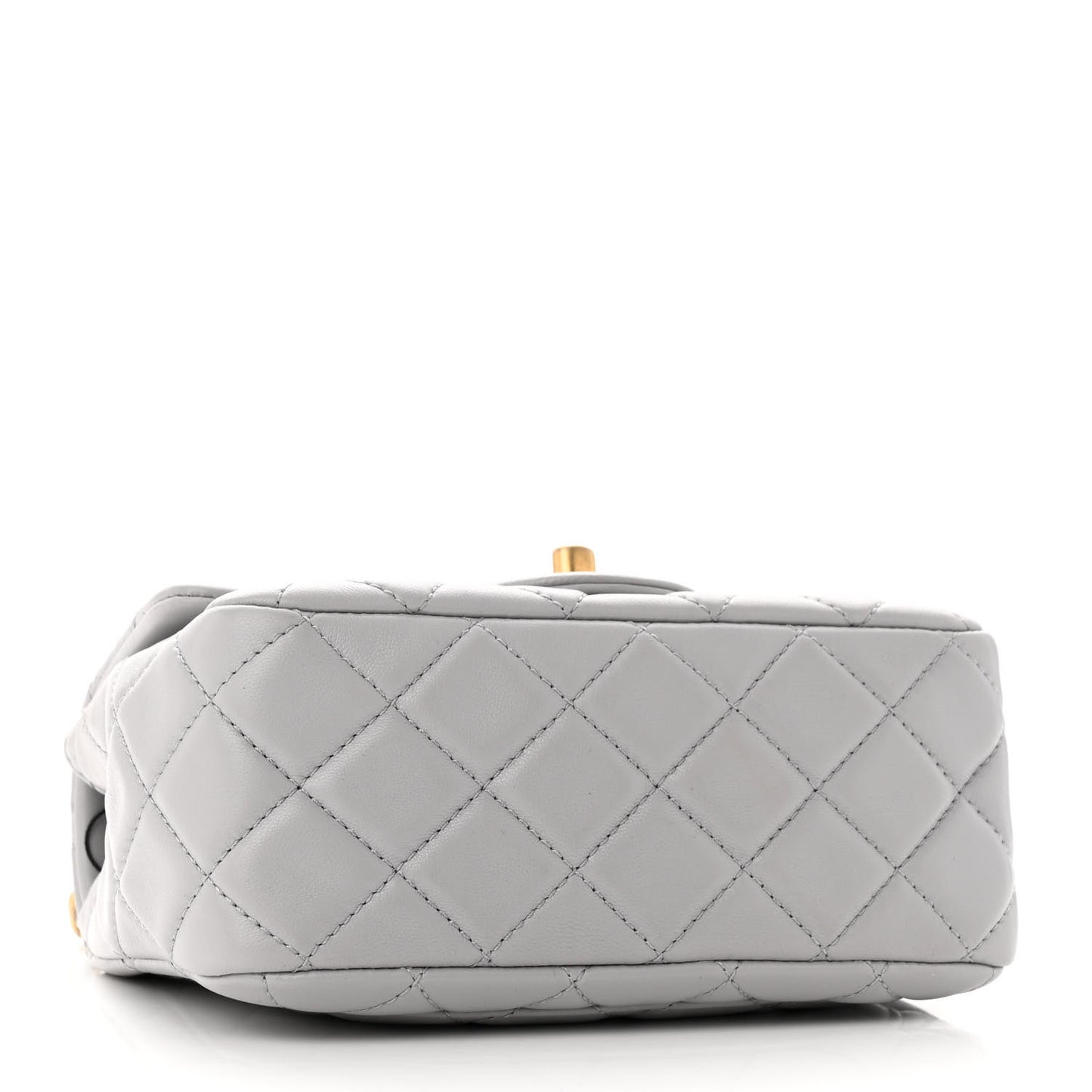 Lambskin Quilted Mini Pearl Crush Flap Light Grey