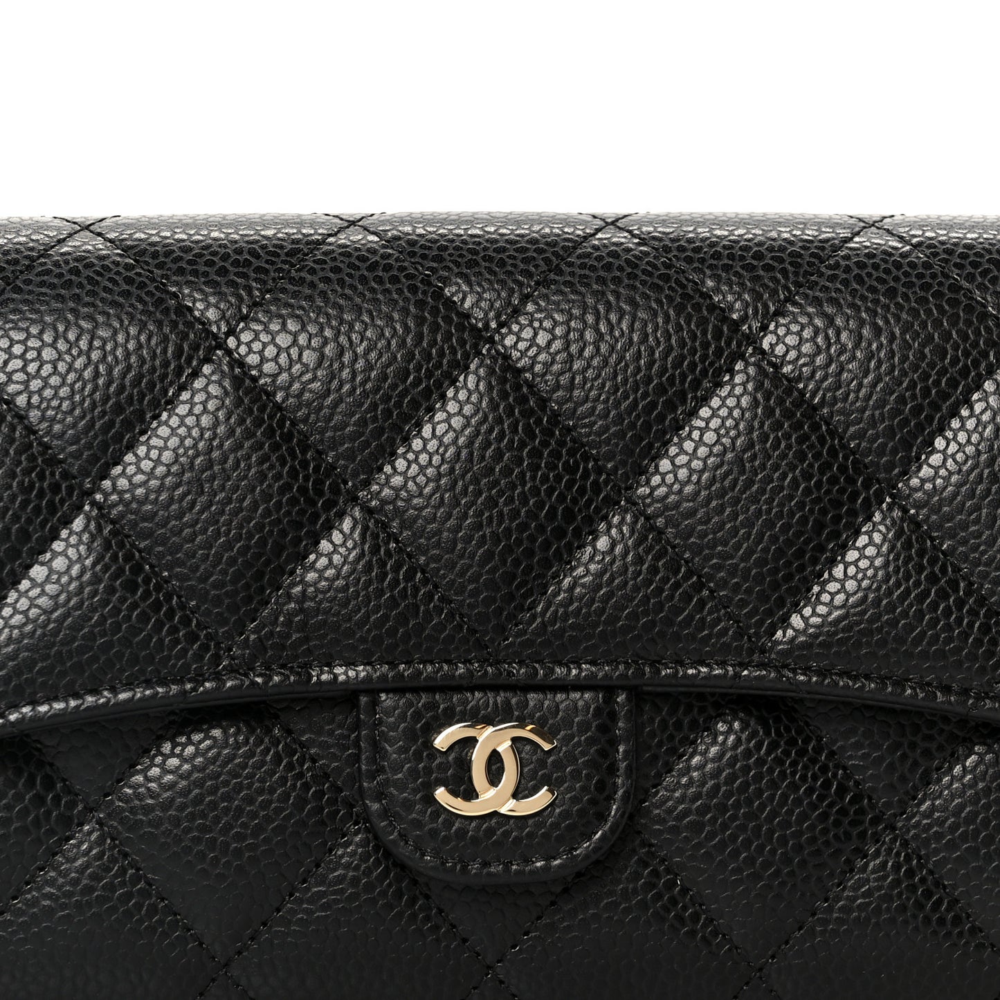 Caviar Quilted Large Gusset Flap Wallet Black