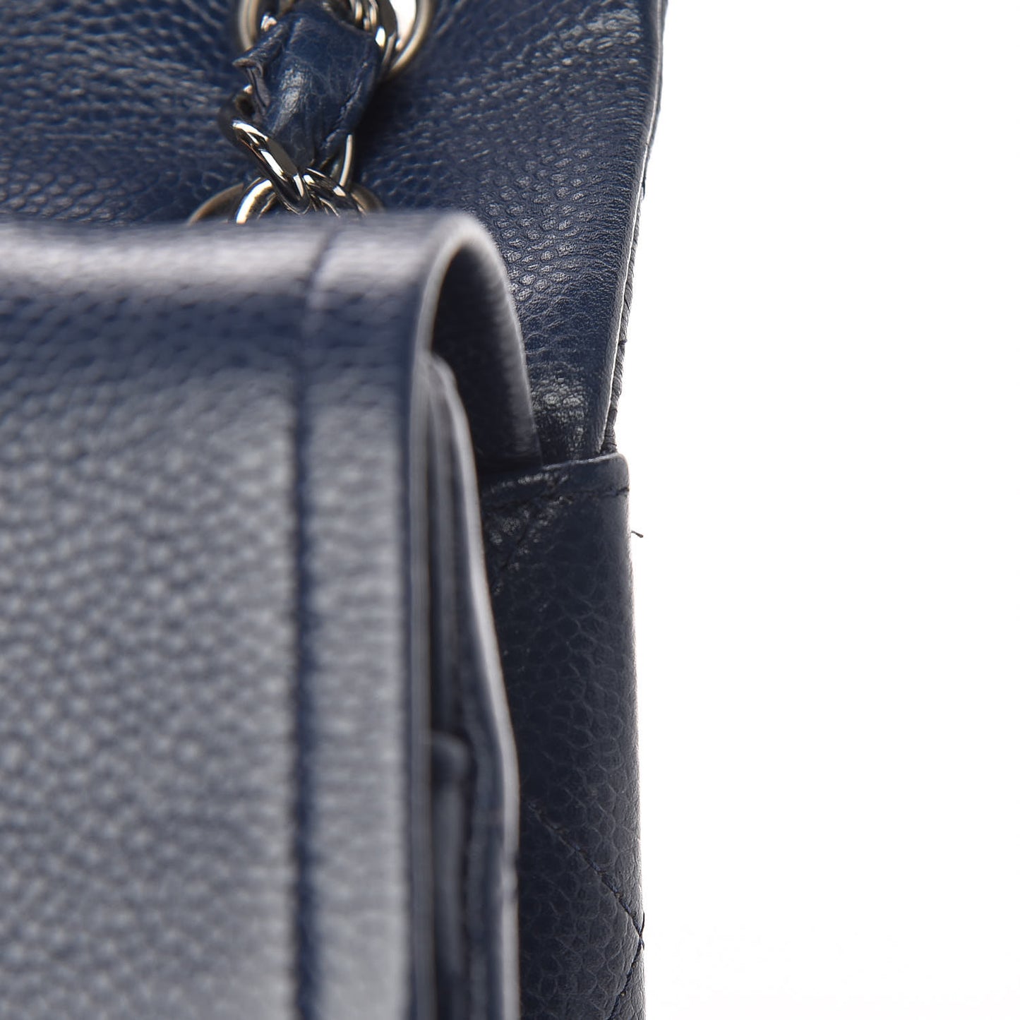 Caviar Quilted Jumbo Double Flap Navy Blue