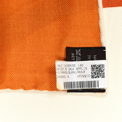 Hermes Silk Cashmere Brides De Gala Applique Pique Shawl 140 Orange White Roux 4 of 6