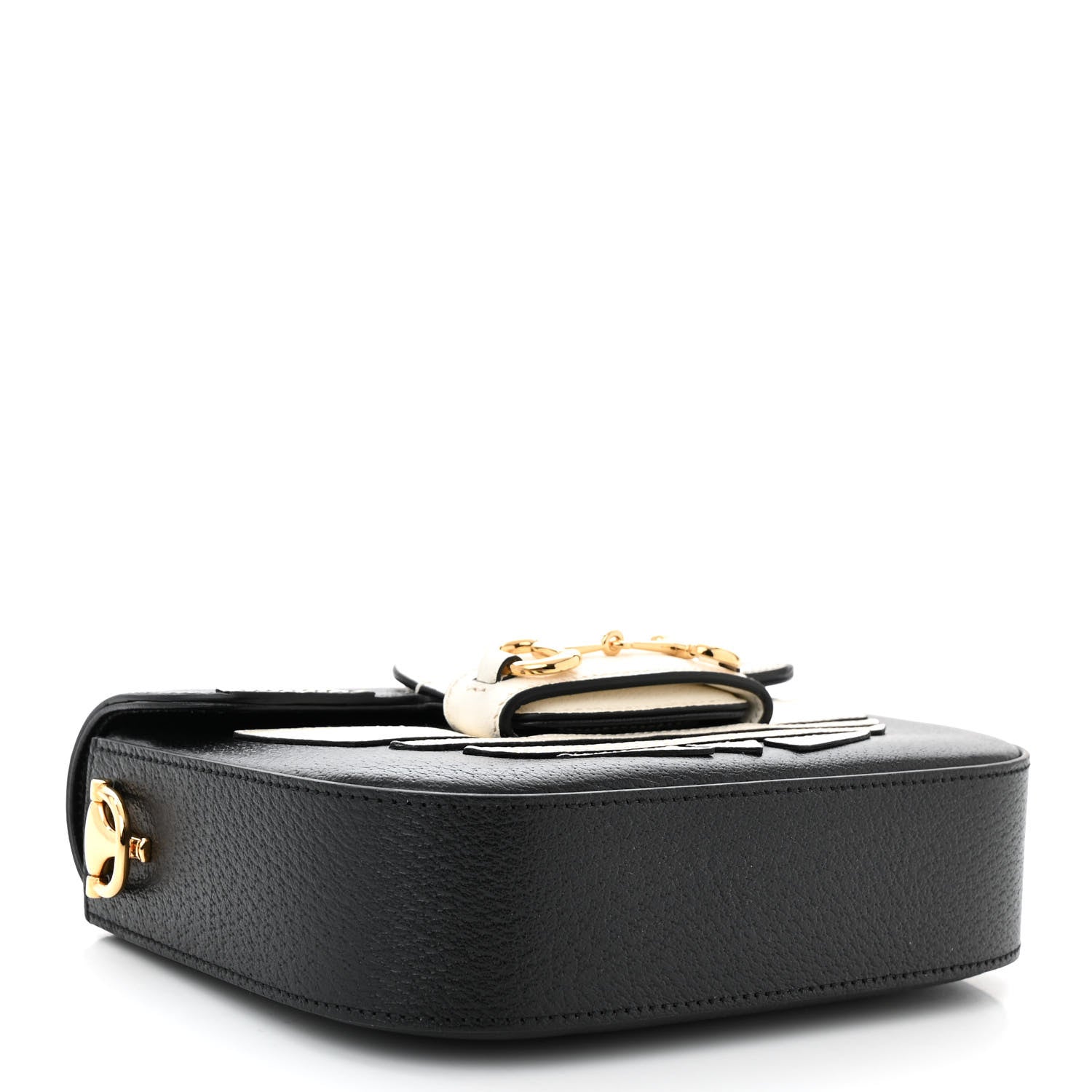 Gucci X ADIDAS Textured Dollar Calfskin Web Trefoil Mini Horsebit 1955 Shoulder Bag Black Off White 4 of 10