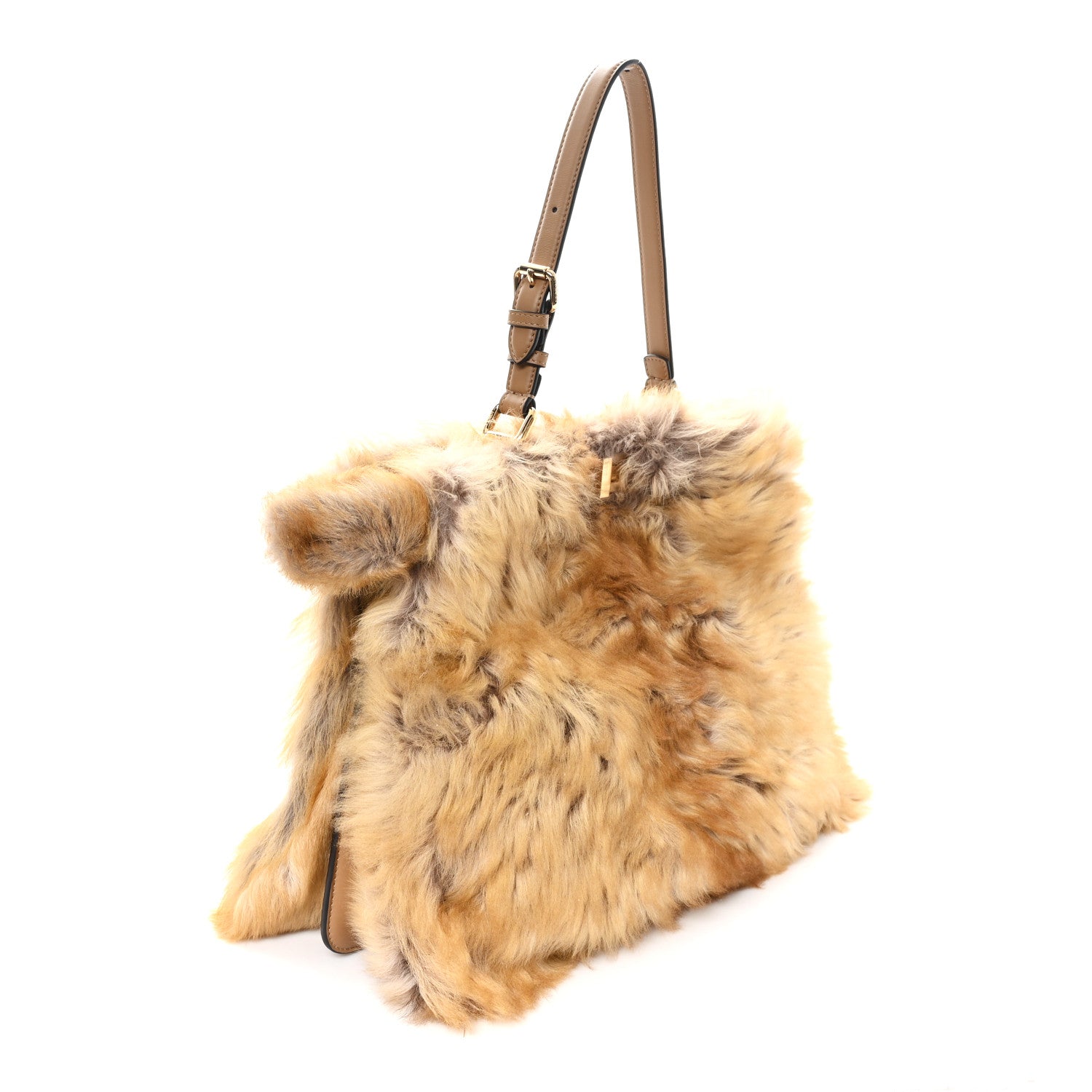 Fendi Shearling Suede Large Soft Peekaboo Beige 3 of 9