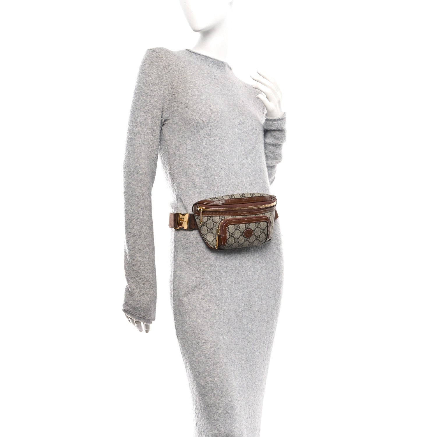 Gucci GG Supreme Monogram Textured Calfskin Retro Interlocking G Belt Bag Beige Ebony Brown Sugar 3 of 10