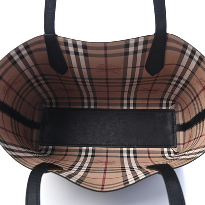 Burberry Grainy Calfskin Haymarket Check Medium Reversible Tote Black 8 of 14