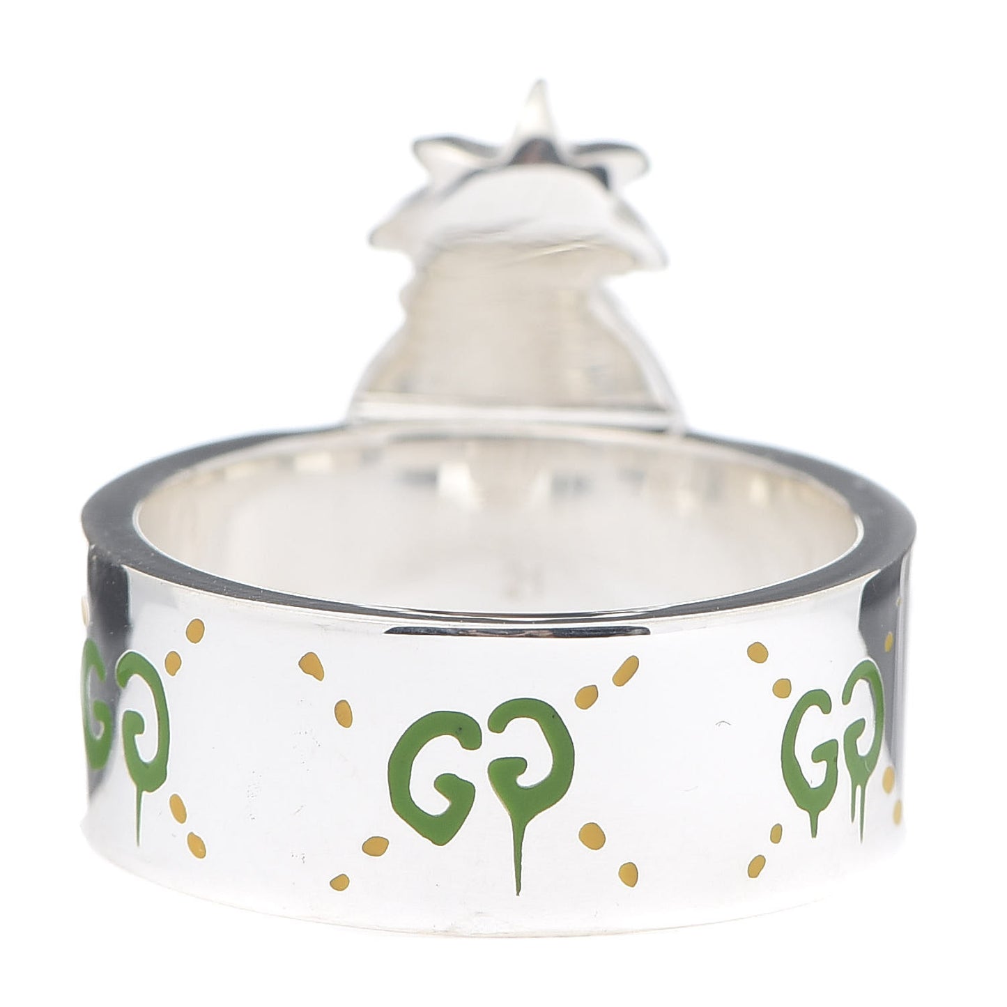 Sterling Silver Enamel GucciGhost Pineapple Ring 61 9.5