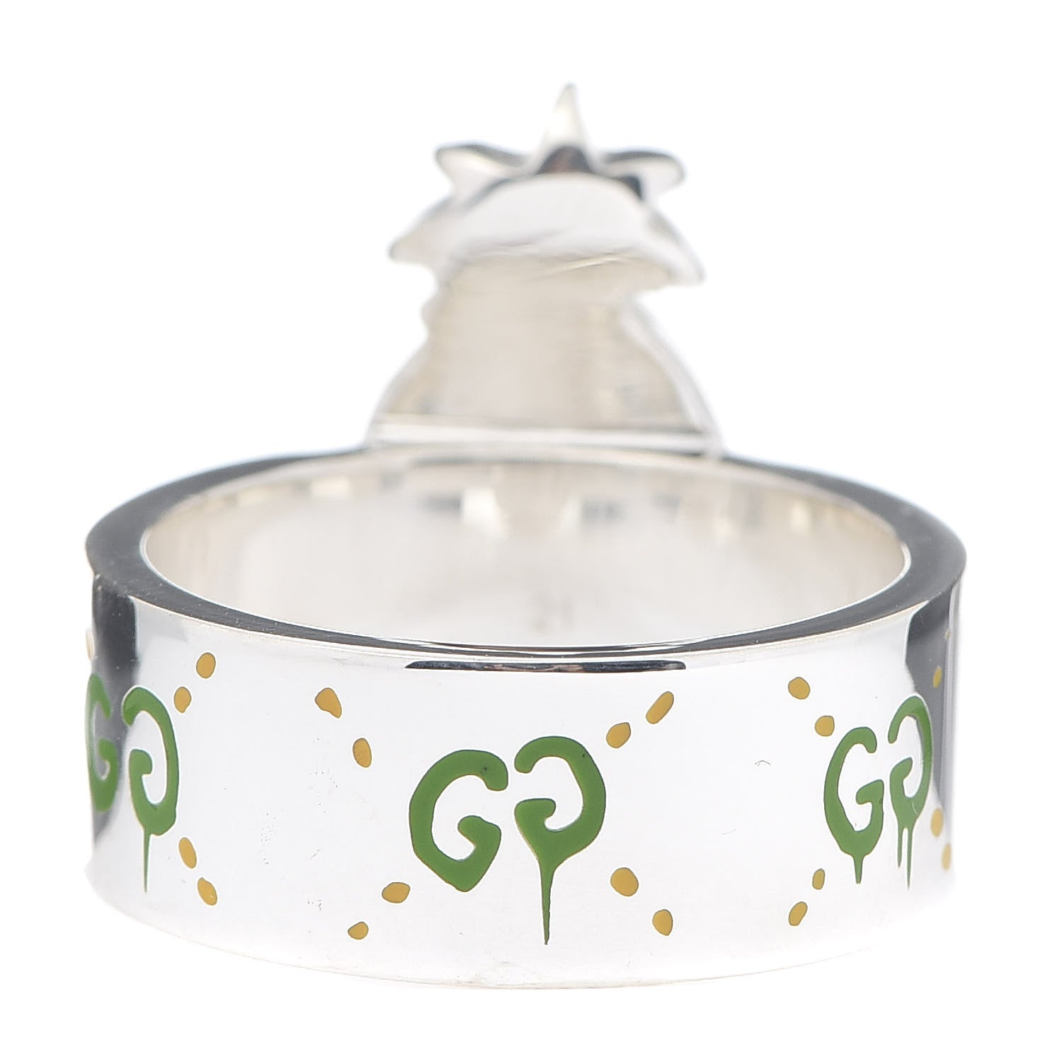 Gucci Sterling Silver Enamel GucciGhost Pineapple Ring 61 9.5 3 of 7