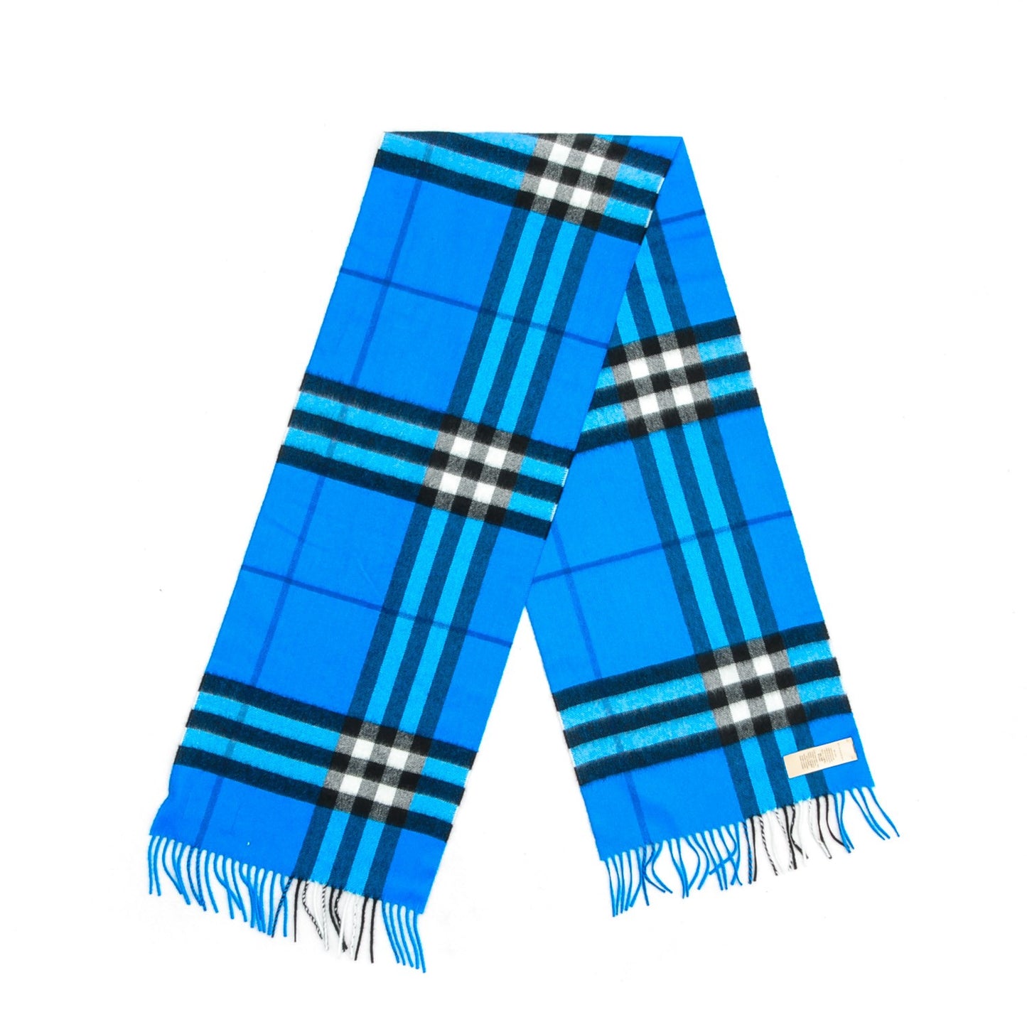 Cashmere Classic Check Fringe Scarf Bright Cornflower Blue