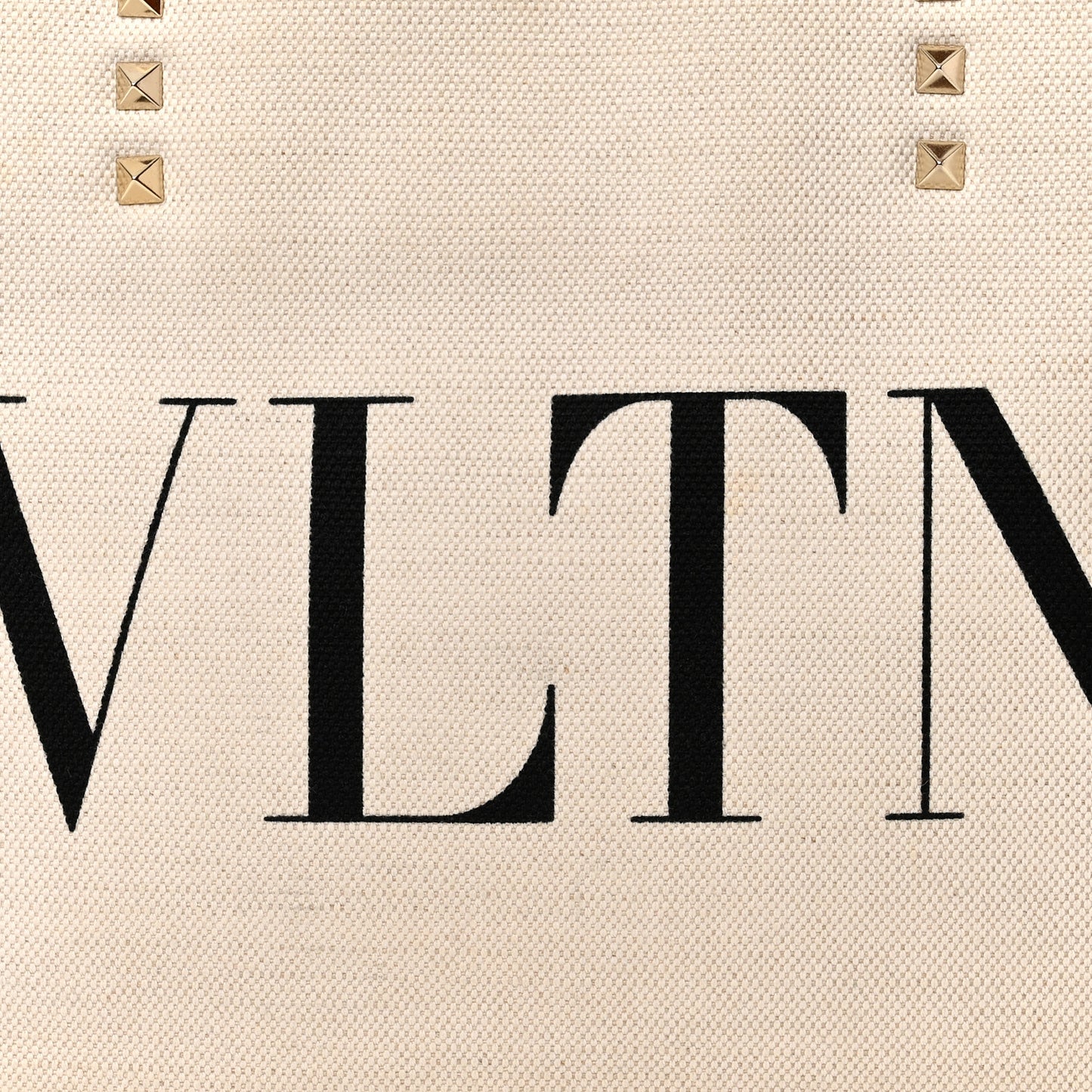 Canvas Calfskin VLTN Print Small Rockstud Tote Naturale Black