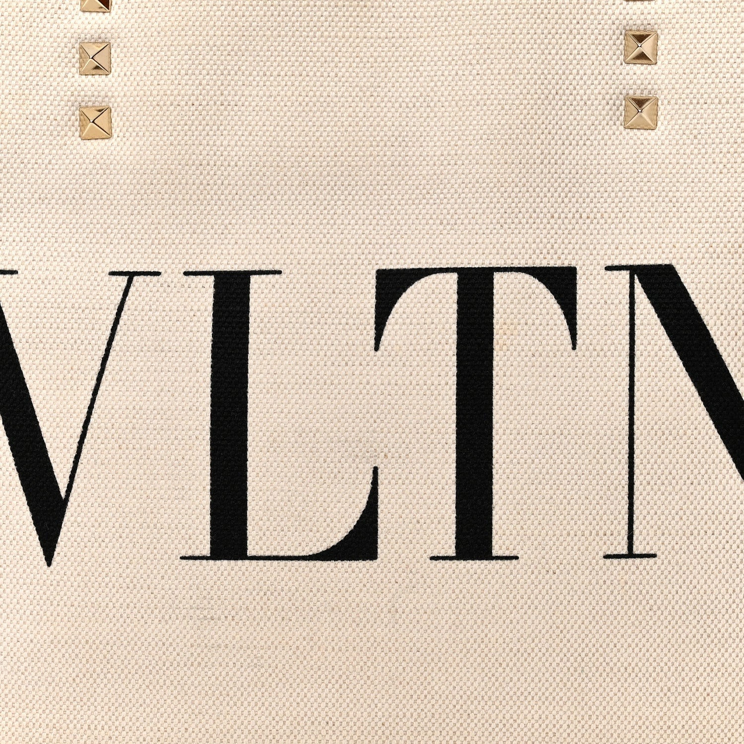 Valentino Garavani Canvas Calfskin VLTN Print Small Rockstud Tote Naturale Black 7 of 12