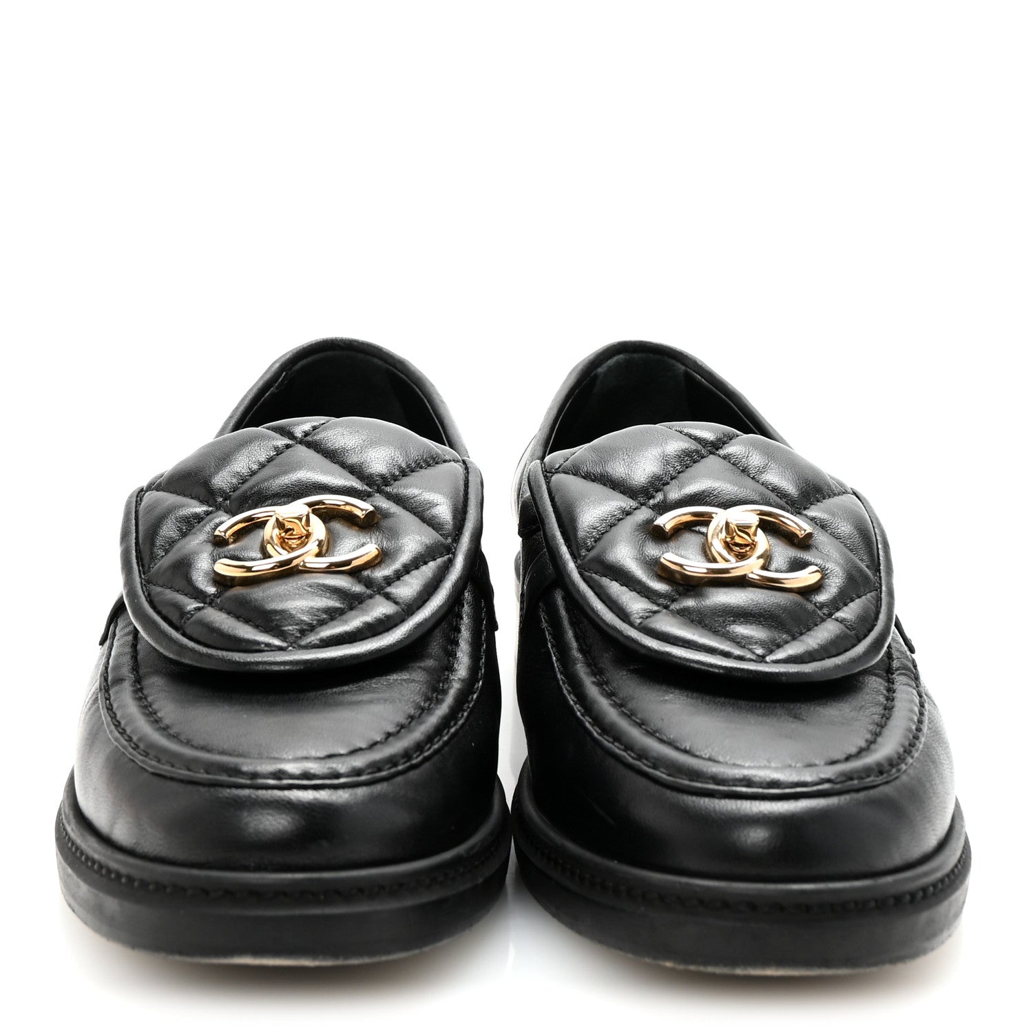 Chanel Lambskin Quilted CC Turnlock Loafers 38 Black 3 of 10