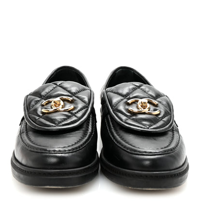 Chanel Lambskin Quilted CC Turnlock Loafers 38 Black 3 of 10