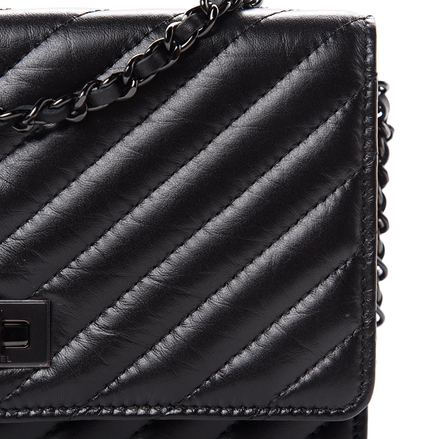 Chanel Aged Calfskin Chevron Quilted Reissue Wallet On Chain WOC So Black 11 of 12