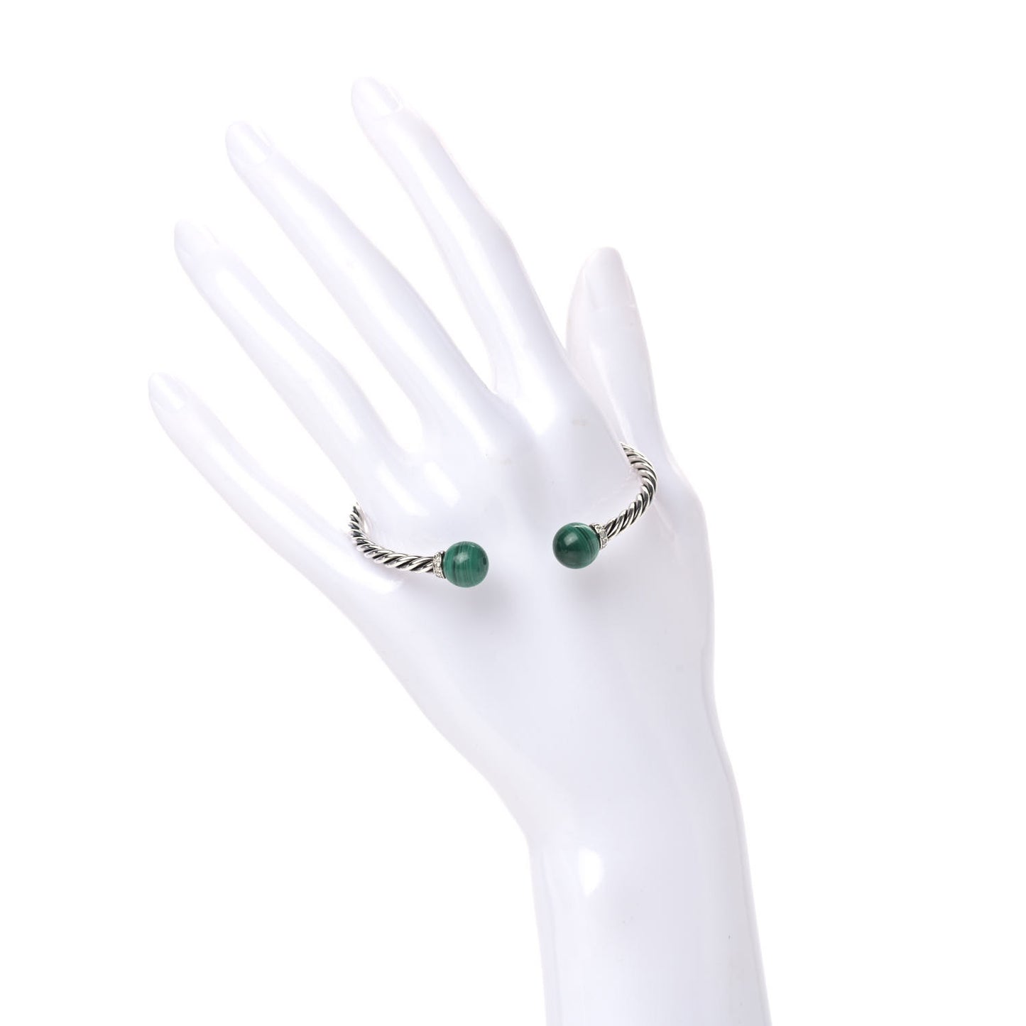 Sterling Silver Diamond Malachite 9mm Solari Bracelet