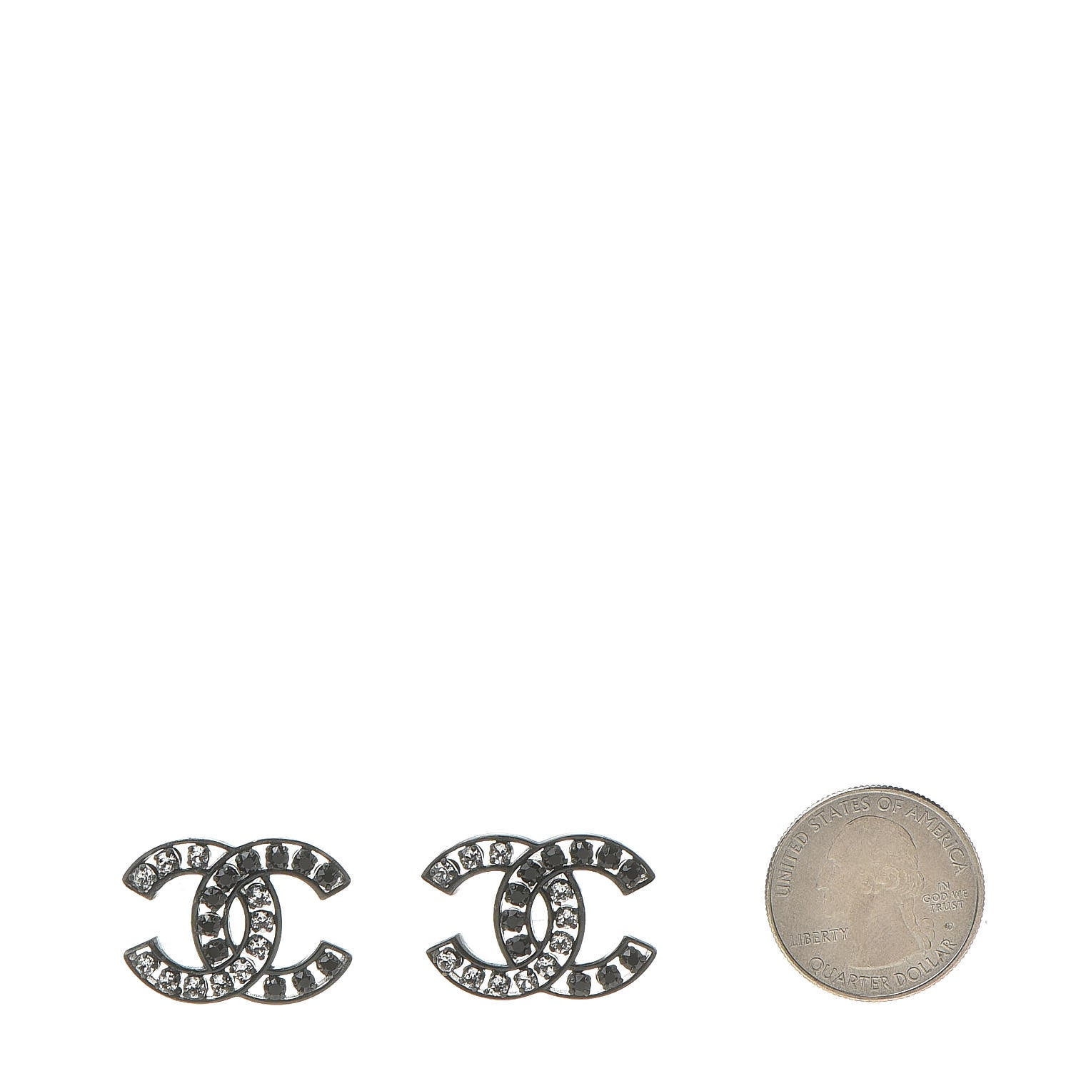 Chanel Crystal CC Earrings Black Silver 2 of 5