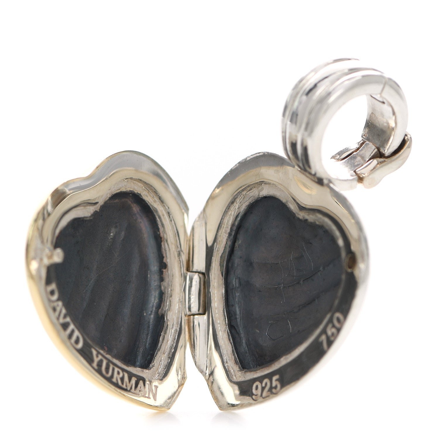 David Yurman Sterling Silver 18K Yellow Gold Cable Heart Locket Enhancer Pendant 3 of 5