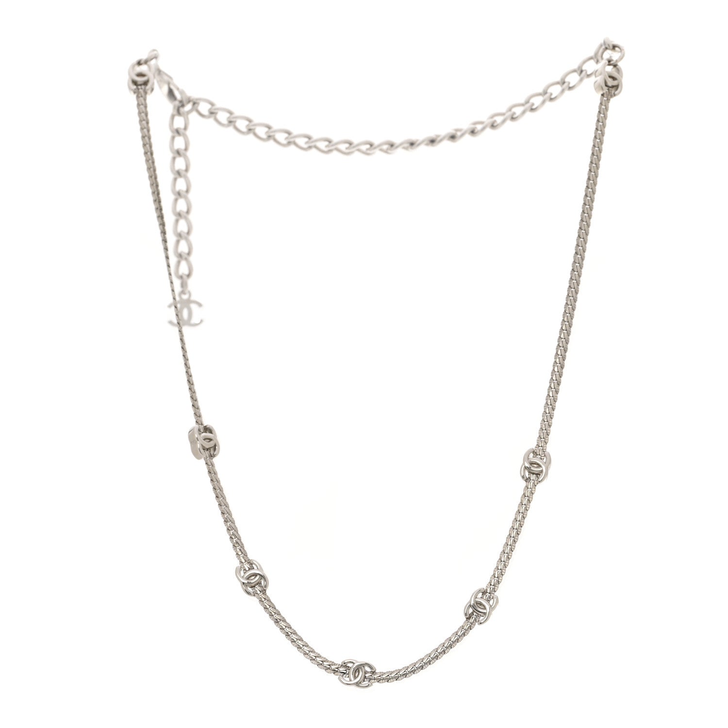 Chanel Metal CC Short Chain Necklace Silver 3 of 6