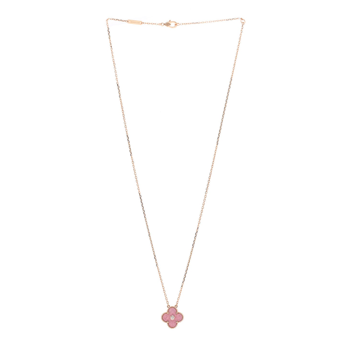 18K Rose Gold Diamond Rhodonite Vintage Alhambra Pendant Necklace