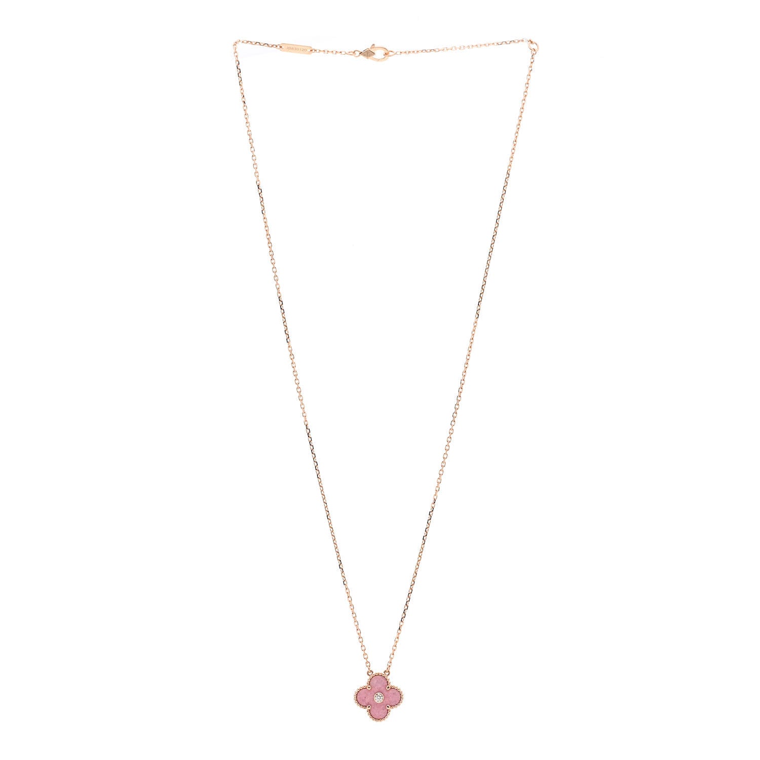 Van Cleef & Arpels 18K Rose Gold Diamond Rhodonite Vintage Alhambra Pendant Necklace 3 of 8