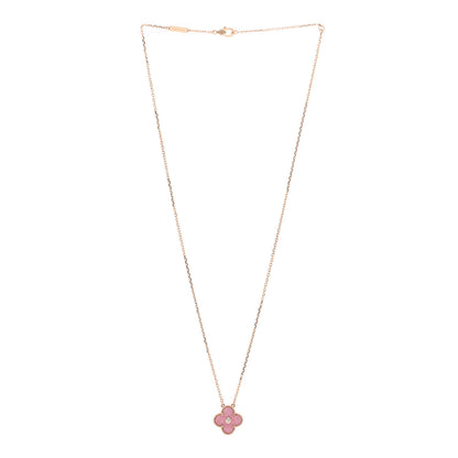 Van Cleef & Arpels 18K Rose Gold Diamond Rhodonite Vintage Alhambra Pendant Necklace 3 of 8