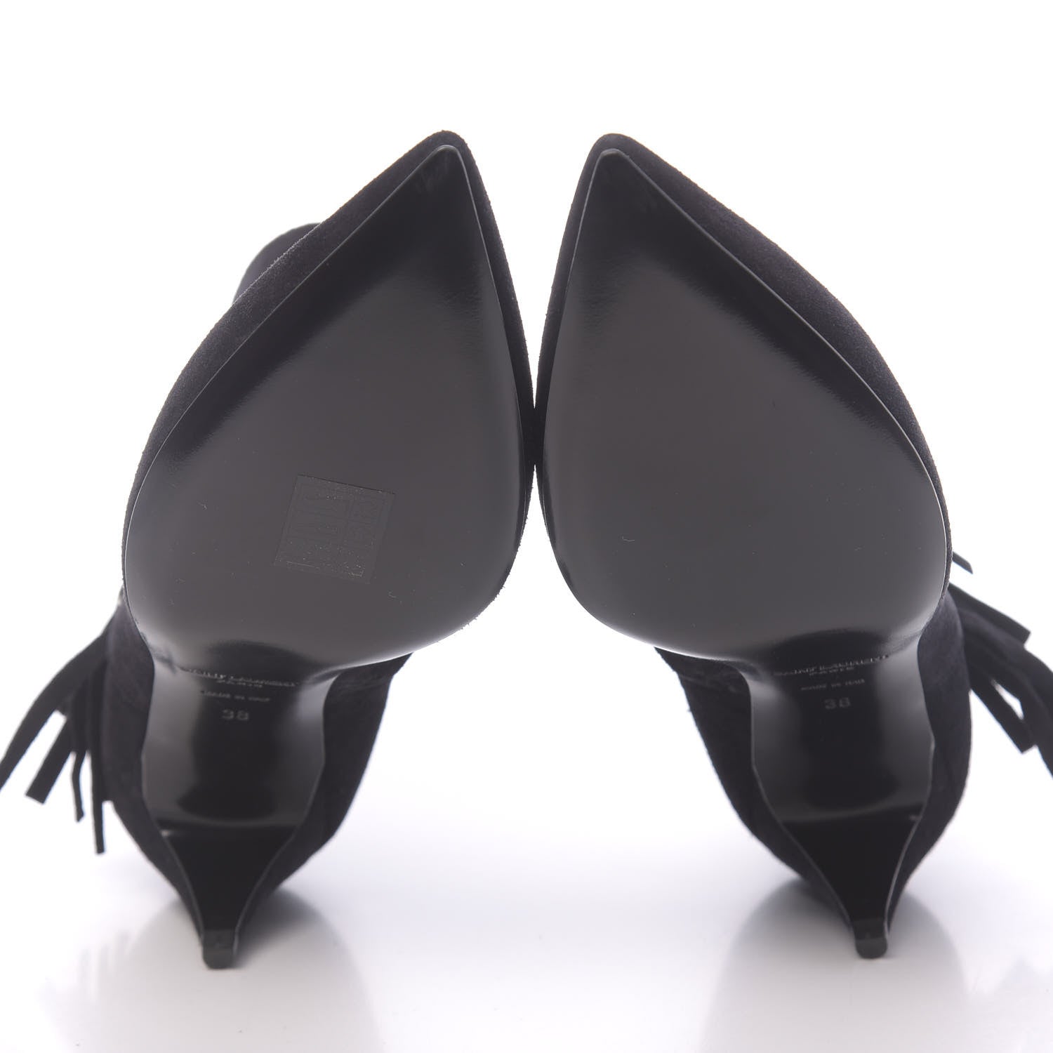 Saint Laurent Suede Fringe Cat Ankle Boots 38 Black 5 of 8