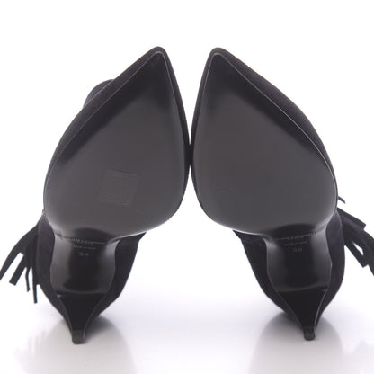 Saint Laurent Suede Fringe Cat Ankle Boots 38 Black 5 of 8
