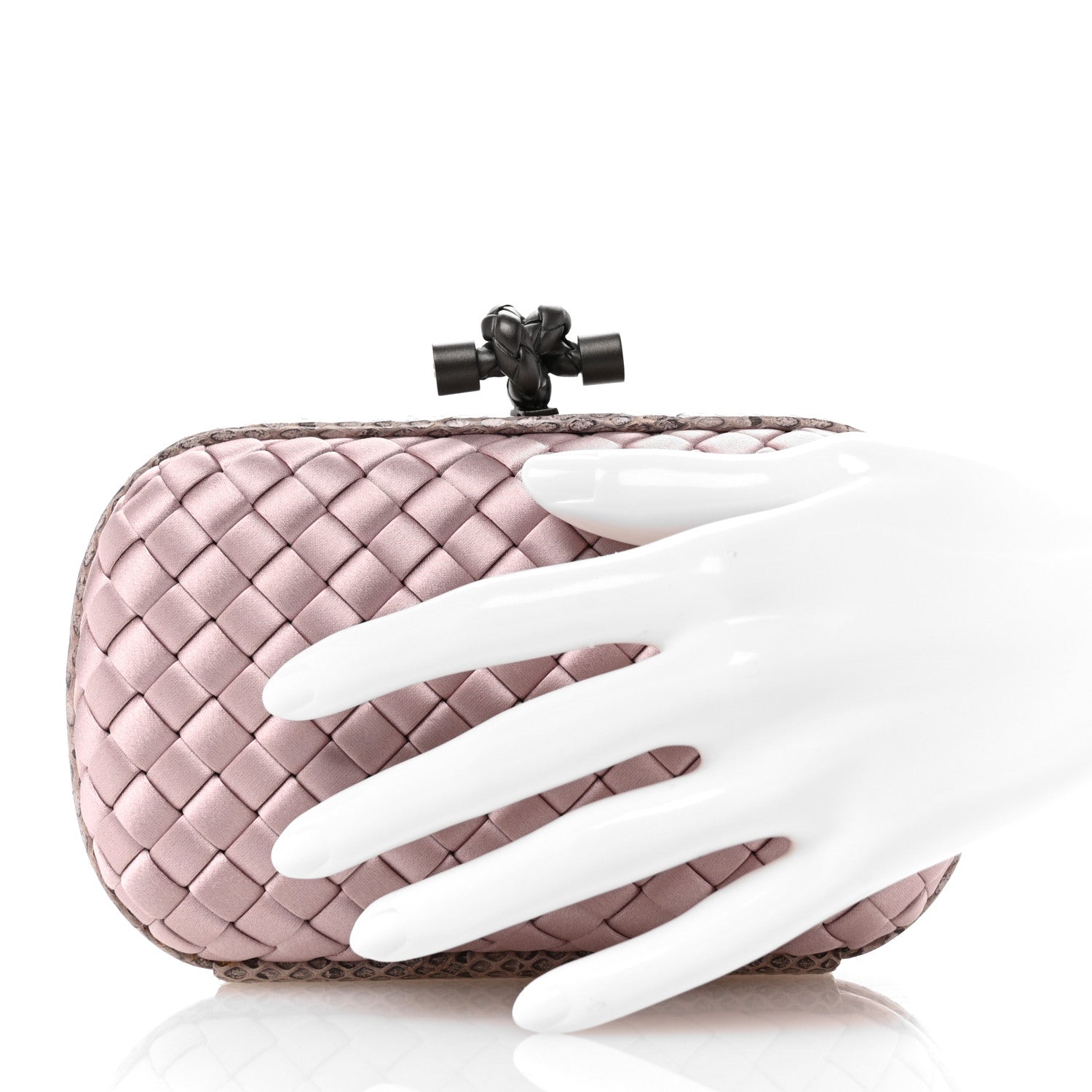 Bottega Veneta Satin Ayers Intrecciato Knot Clutch Pink 2 of 8