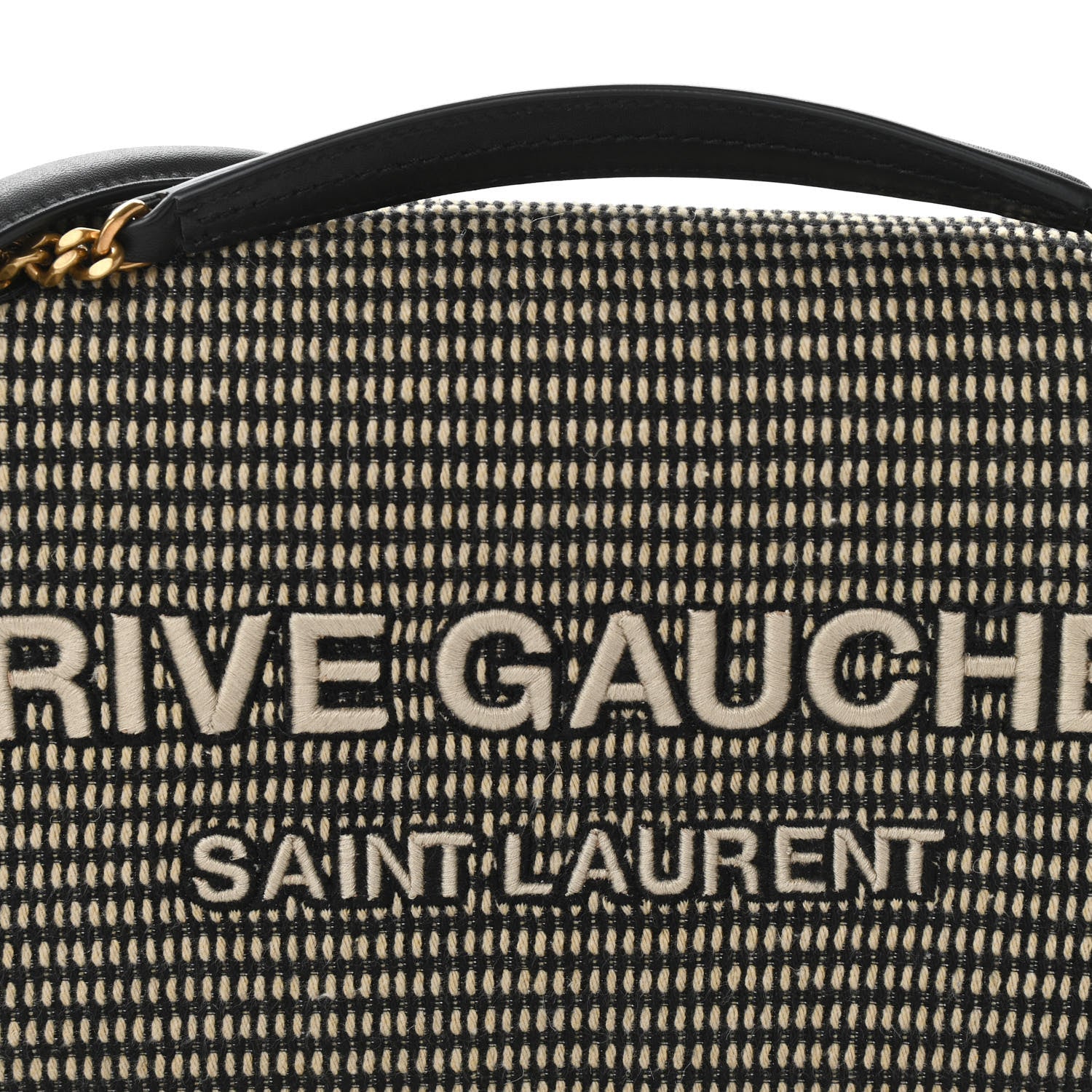 Saint Laurent Cotton Embroidered Rive Gauche Noe Chain Bag Black Beige 7 of 9