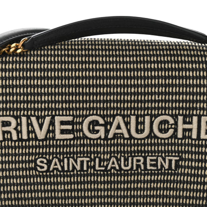 Saint Laurent Cotton Embroidered Rive Gauche Noe Chain Bag Black Beige 7 of 9