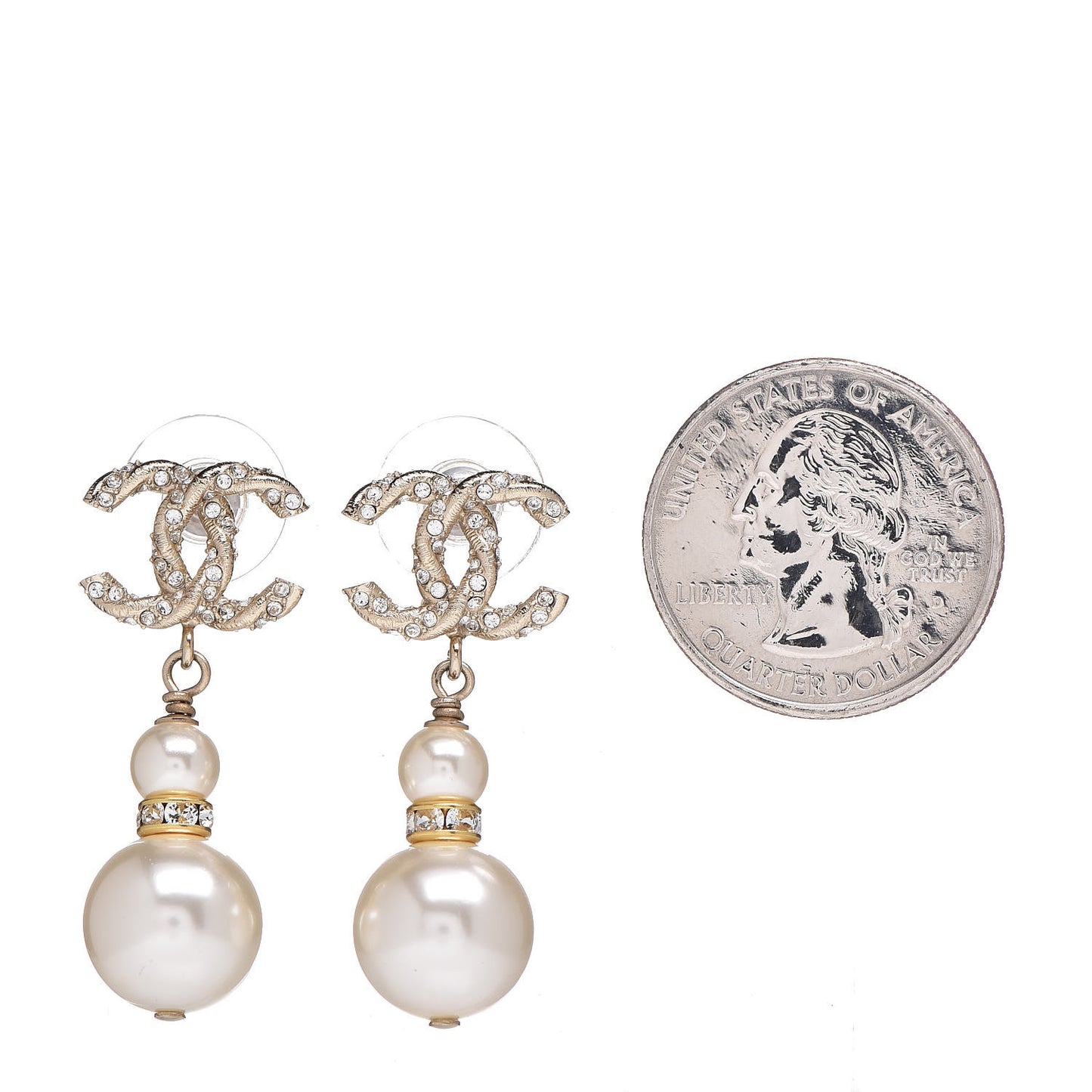 Crystal Pearl CC Drop Earrings Gold