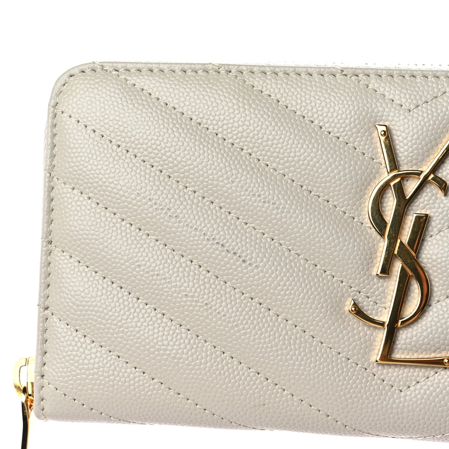 Grain De Poudre Matelasse Chevron Monogram Zip Around Wallet Blanc Vintage