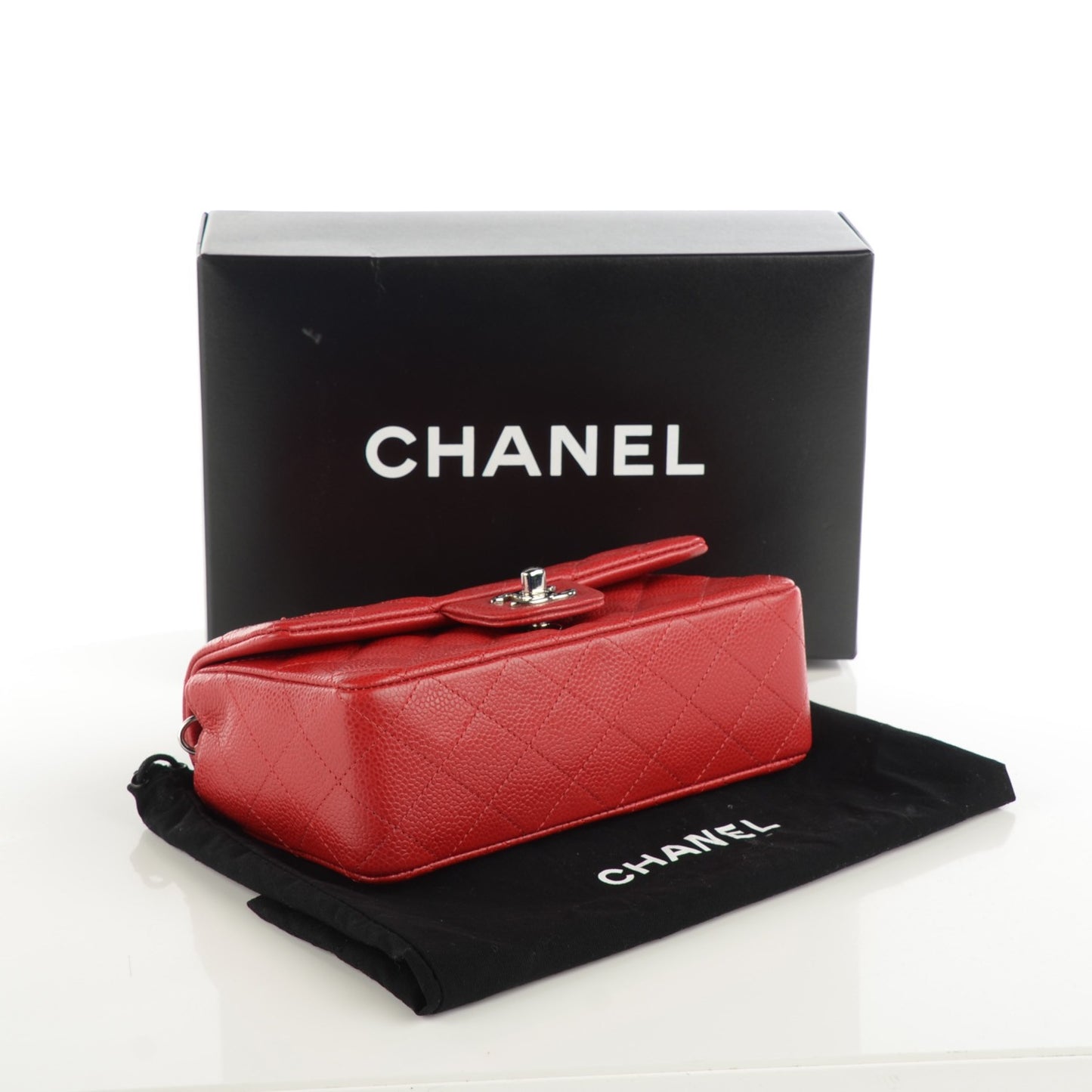 Caviar Quilted Mini Rectangular Flap Red