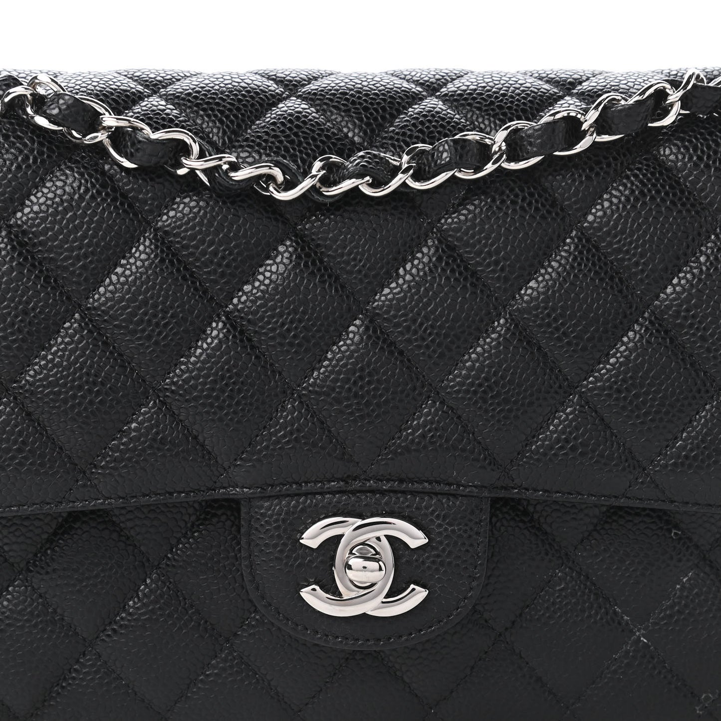 Caviar Quilted Medium Double Flap Black