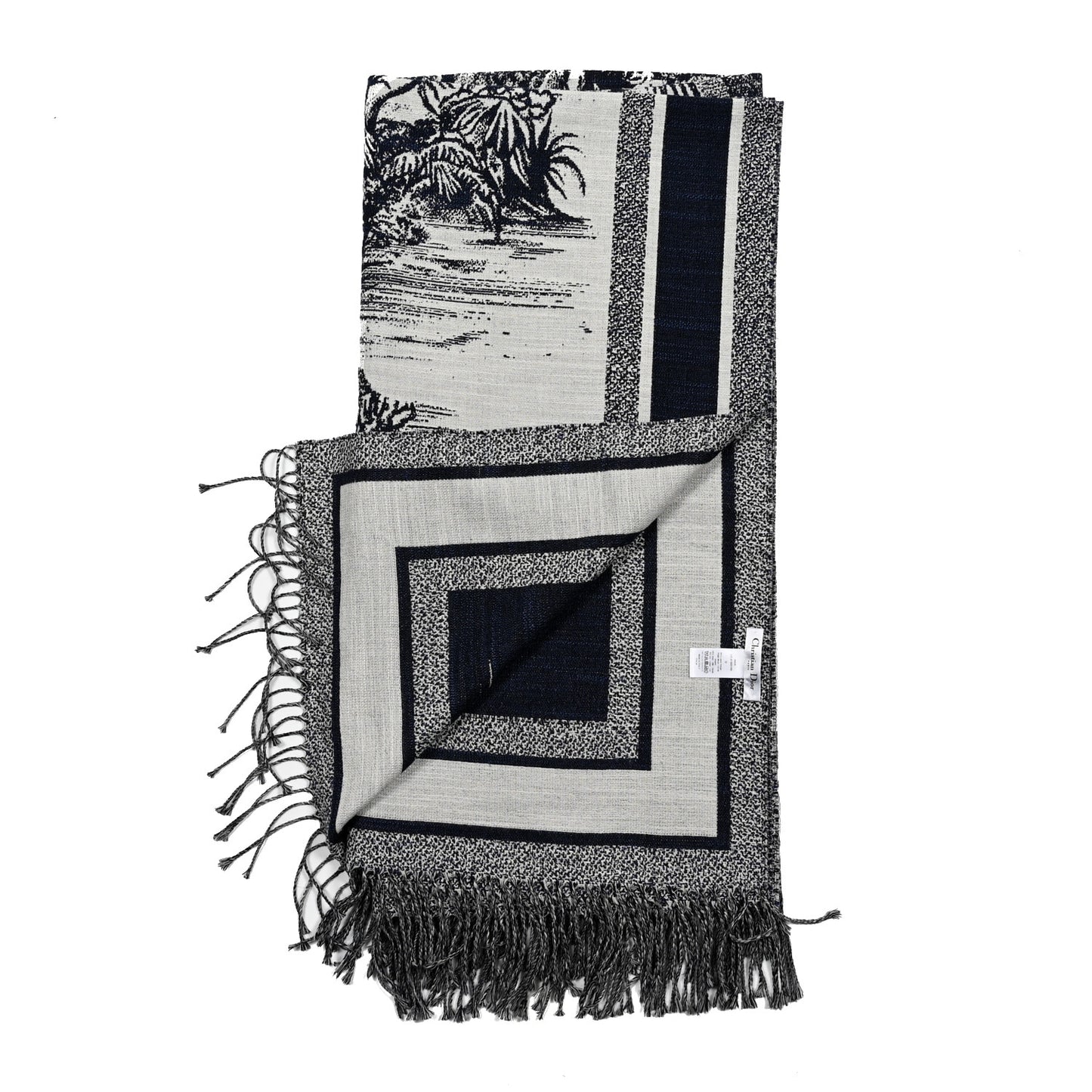 Cashmere Wool Toile De Jouy Throw Blanket Black White