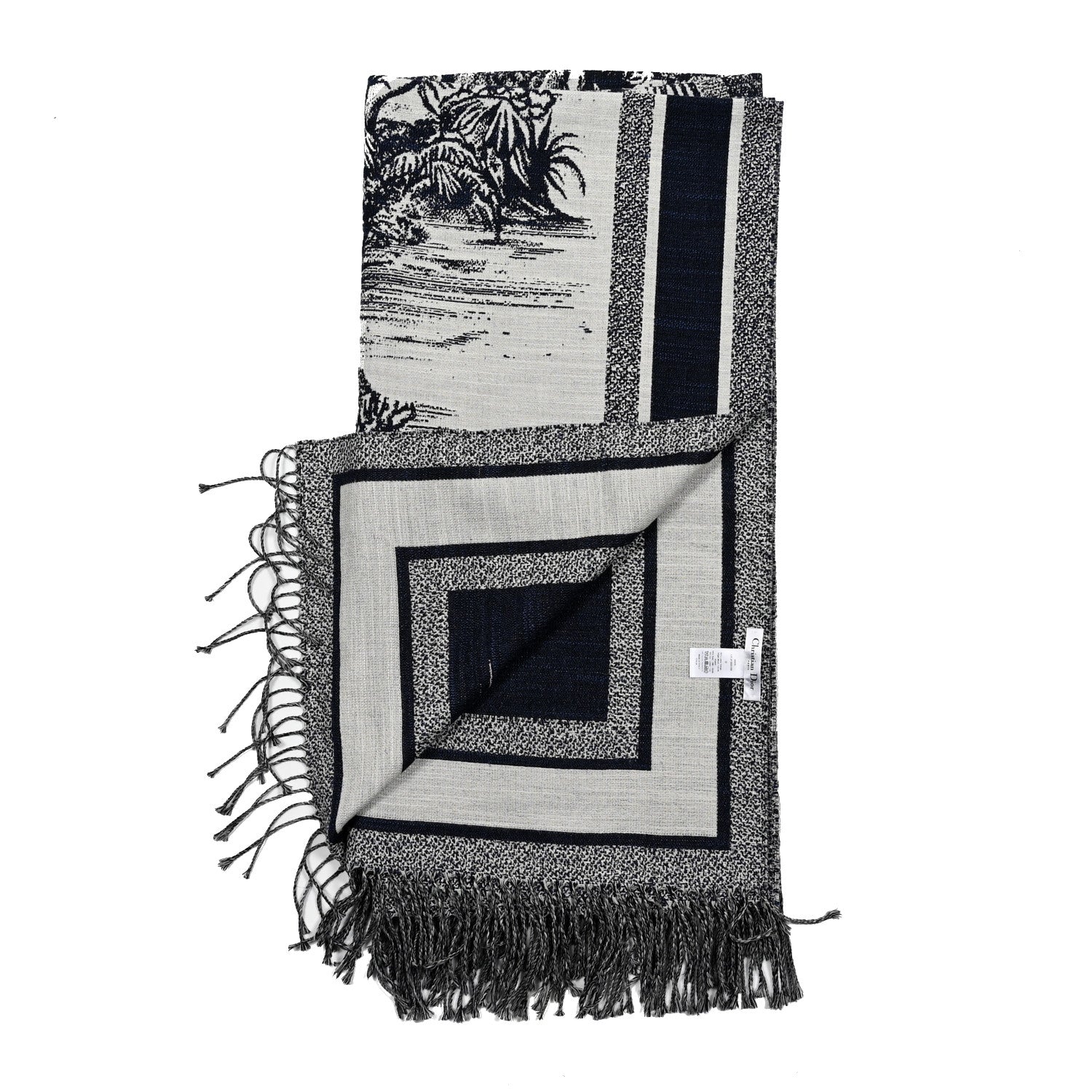 Christian Dior Cashmere Wool Toile De Jouy Throw Blanket Black White 2 of 4
