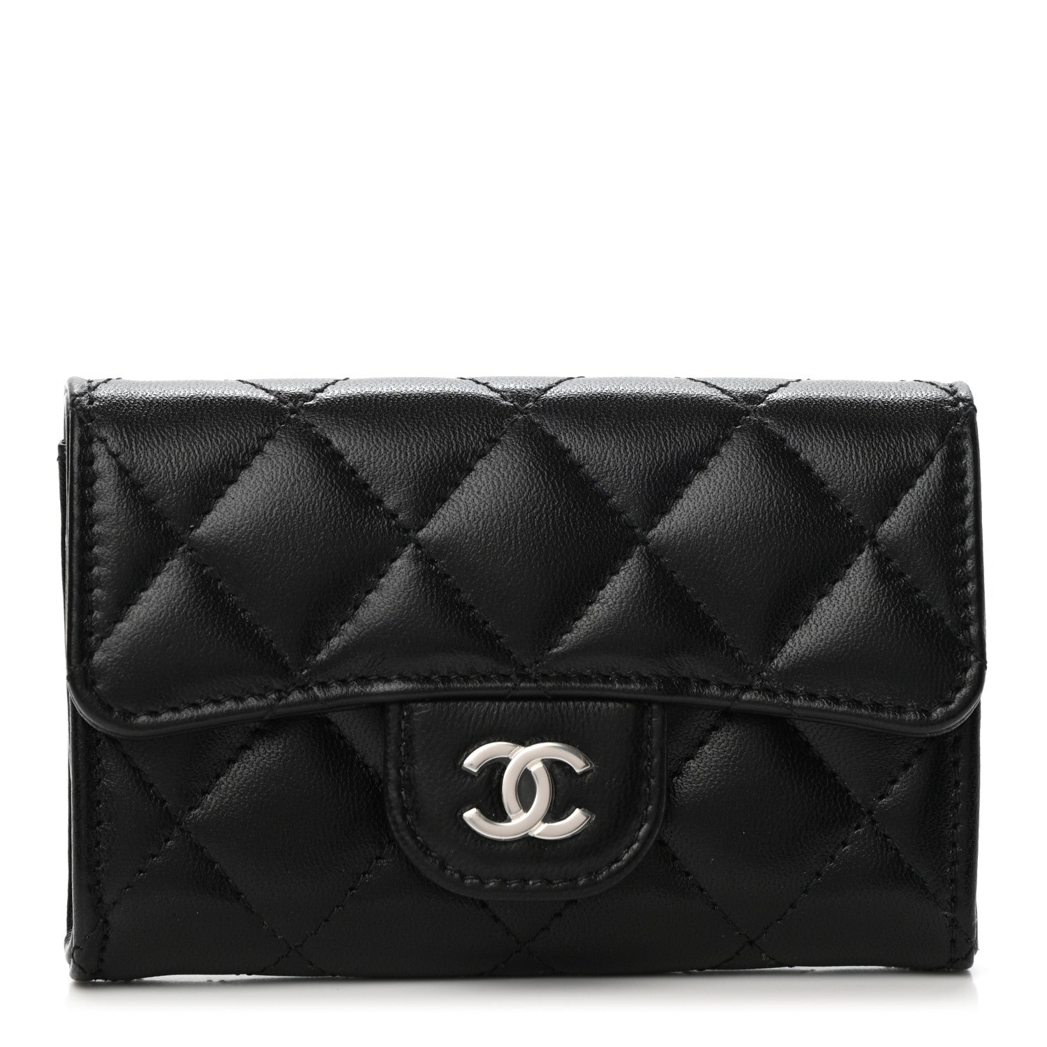 Chanel Lambskin Quilted Flap Card Holder Wallet Black 1 of 9