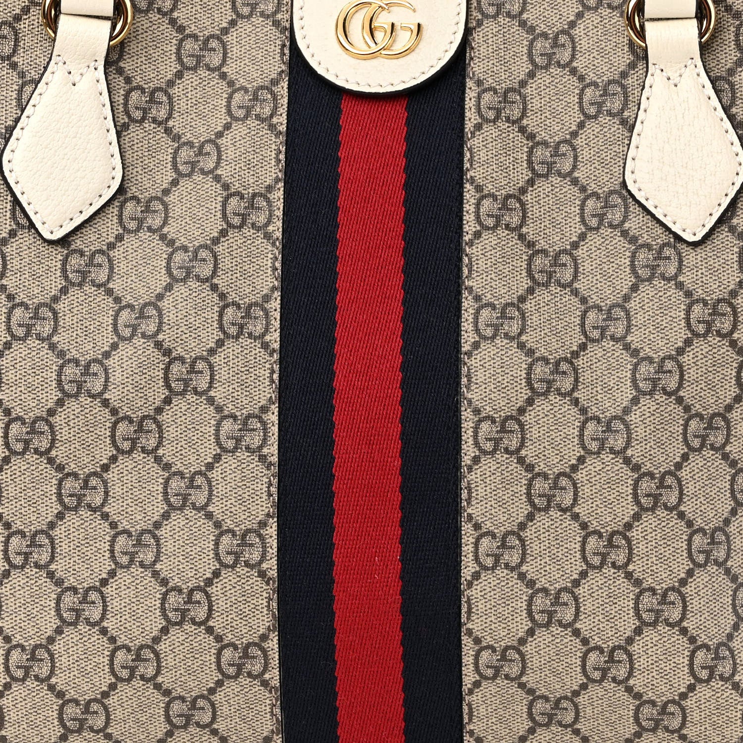 Gucci GG Supreme Monogram Textured Dollar Calfskin Web Medium Ophidia Shopping Tote Beige Ebony Mystic White 8 of 10