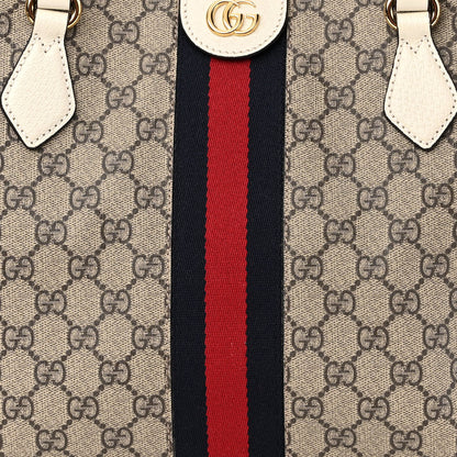 Gucci GG Supreme Monogram Textured Dollar Calfskin Web Medium Ophidia Shopping Tote Beige Ebony Mystic White 8 of 10